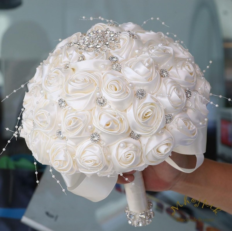 Mhojpik Bridal Wedding Bouquet Round Bling Brooch Holding Bouquet Artificial gallery