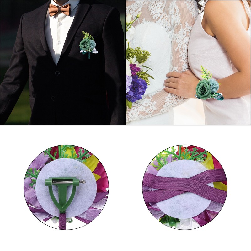 Rose Flower Wrist Corsage and Boutonnieres Set for Wedding Prom, Dark Purple gallery