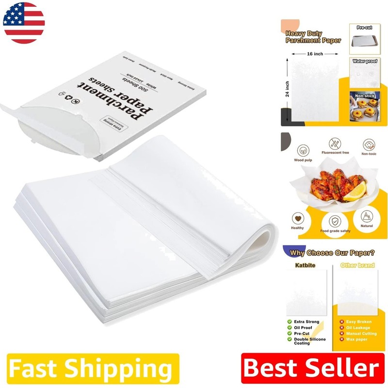 500 Pcs Parchment Paper Sheets 16×24, Non-Stick, Heavy Duty, Wood Pulp