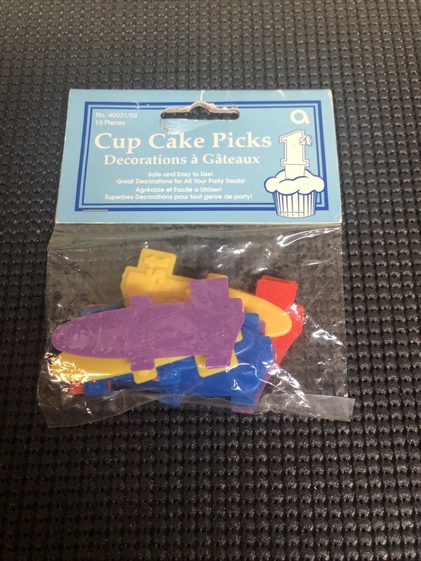 Vintage Plastic Cupcake Picks 1st Birthday Colored