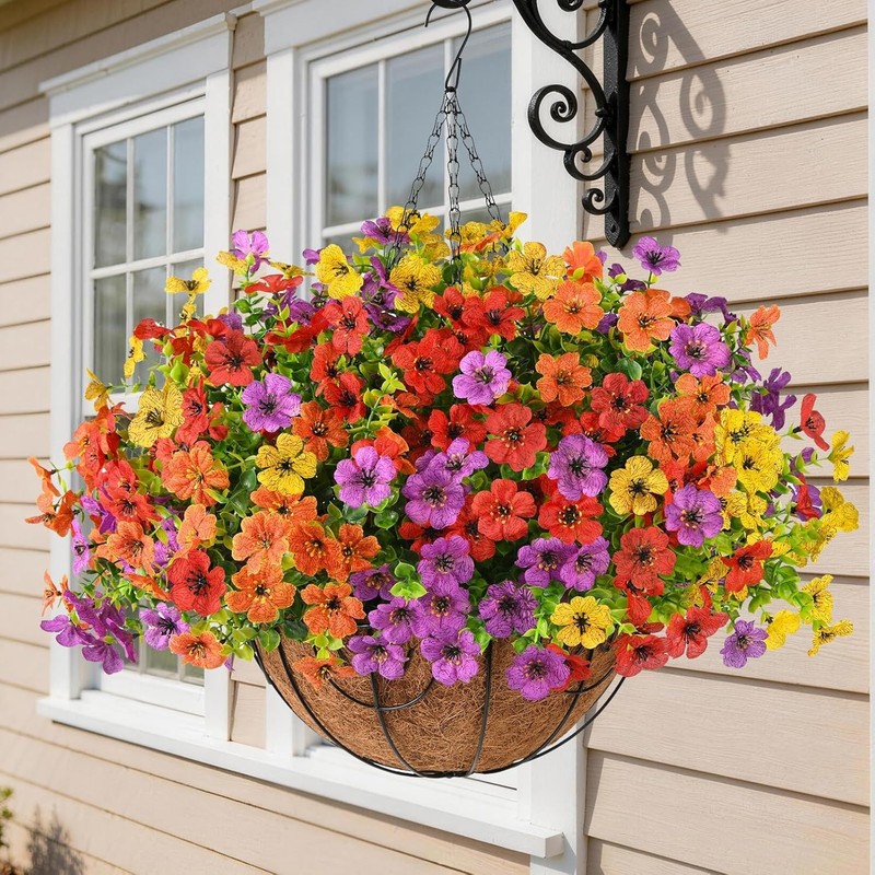Artificial Faux Hanging Flowers Plants with Basket for Outdoor Spring