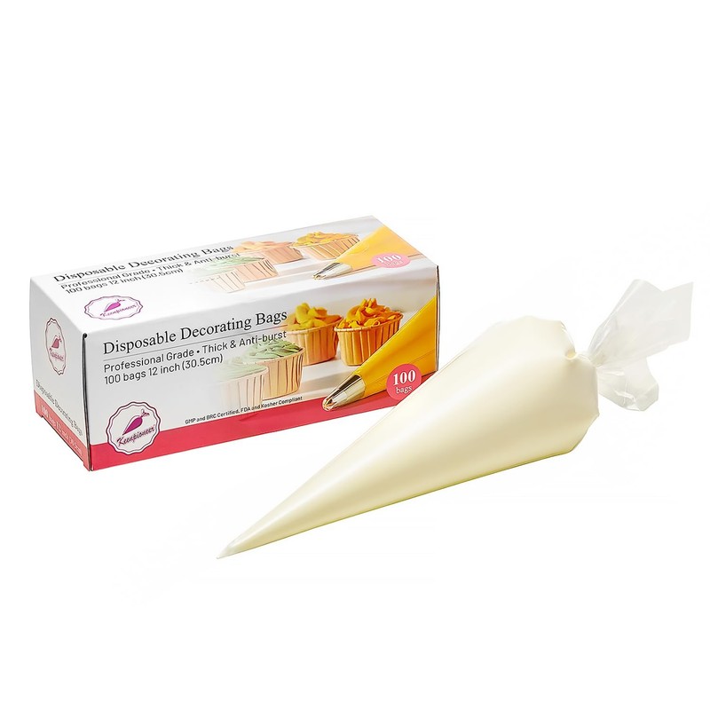 Keenpioneer Piping Bag – Disposable Cake Decorating Bag 100 Count, 12 inch, C…