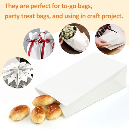 Paper Lunch Bags 4lb 100Pcs Kraft Snack Bags Bulk, for Craft, Lunch, White gallery