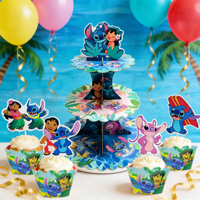 Stitch Cupcake Stand, 3 Tier Stitch Party Decorations Cupcake for Kids Birthday gallery
