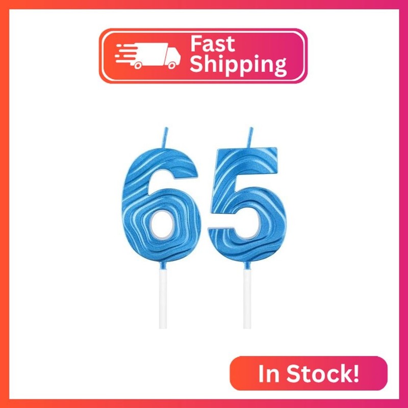 iNINGER Blue Number Candles,Number 65 Birthday Candle,Sapphire Blue 65th Birthda