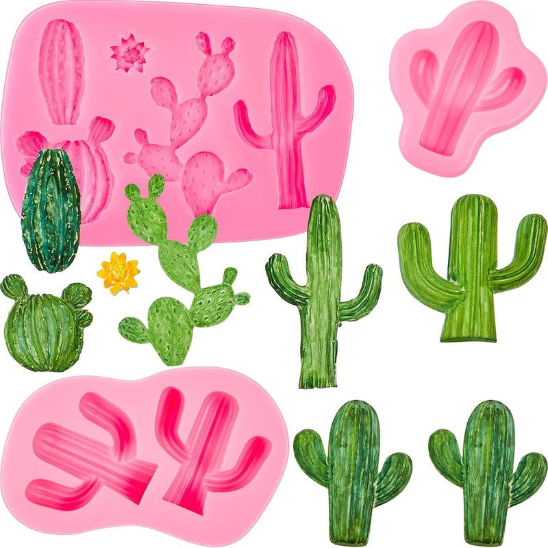 3 Pieces Cactus Silicone Fondant Moulds Cacti Hawaiian Cake Moulds Set for