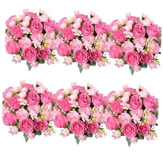 Peonies Artificial Flowers Bulk, Blush Pink Silk 6 Pcs Blush, Light Pink