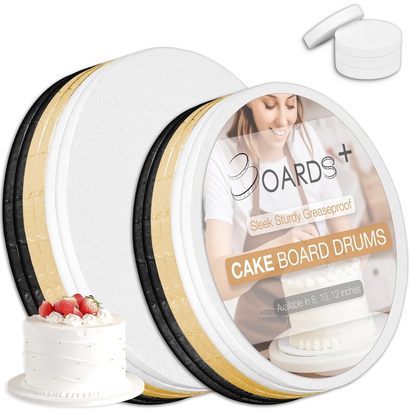 12 Pack 8 10 inch Cake Drums White Gold Black 1/2 Thick Round Boards