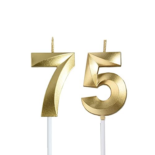 Gold 75th & 57th Birthday Candles,Gold Number 75 57 Cake Topper for Birthday gallery