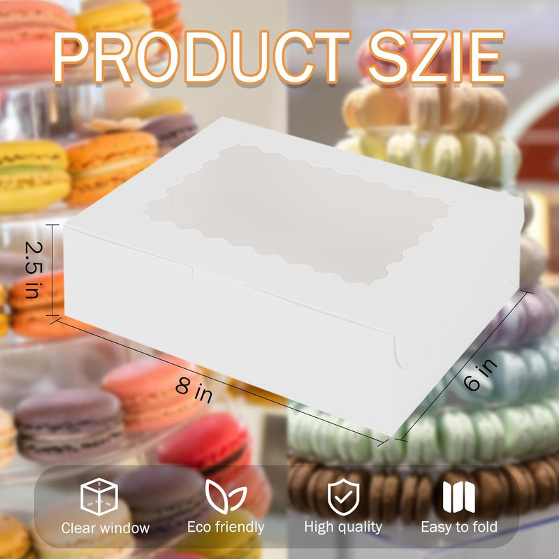 50 cajas para galletas de 8 x 6 x 2.5pulgadas con ventana blancas para panadería gallery