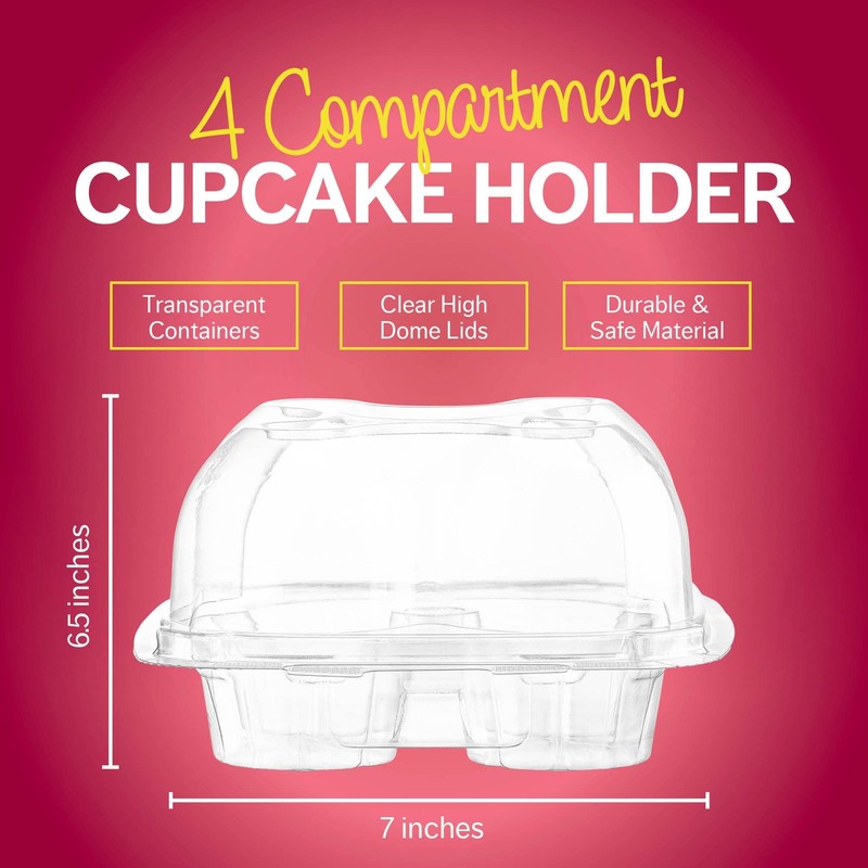 Plastic Cupcake Containers Boxes | 4 Compartment – 50 Pack | Disposable High ... gallery