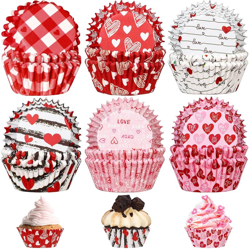 300 PCS Valentines Cupcake Liners Heart Assorted Style 1.18x2x4.33 Inch Size