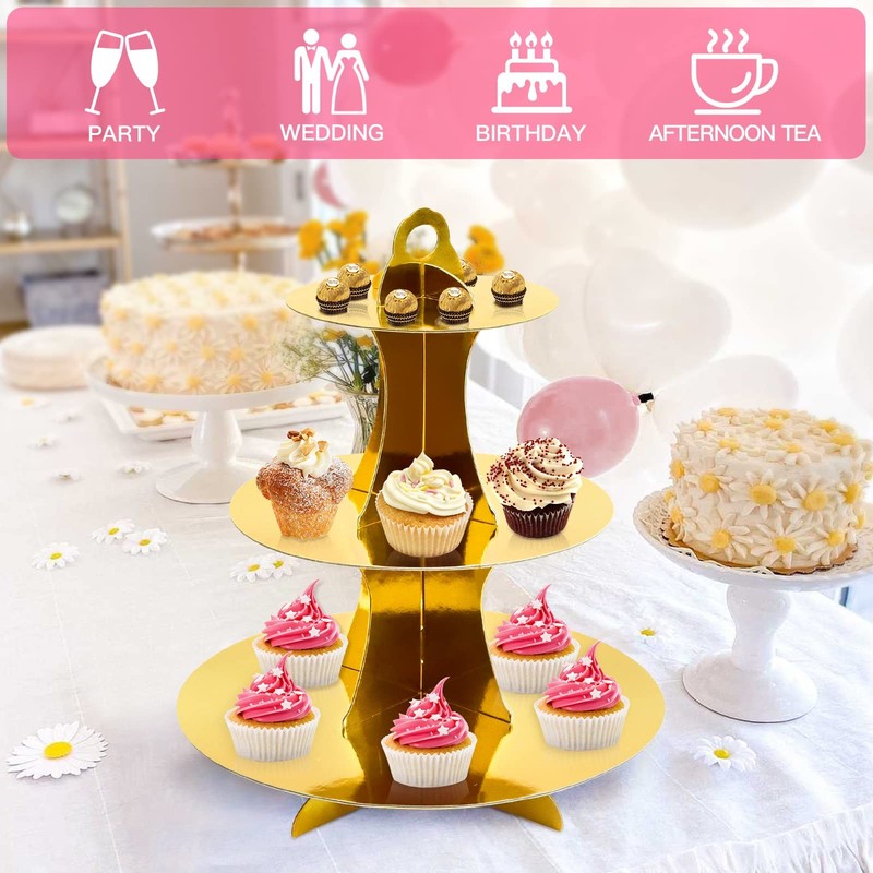 3-Tier Cardboard Cupcake Stad Tower Cupcake Display Holder for Wedding Birthday gallery