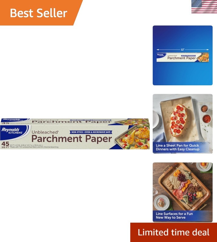 Versatile Unbleached Baking Parchment Paper Roll – 45ft x 12in for Easy Cleanup