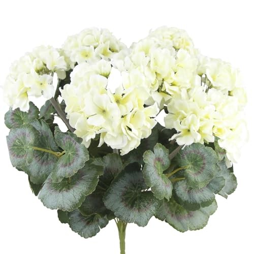 CITYES Artificial Geraniums Flowers for Outdoors Silk Geraniums Bushes UV White gallery