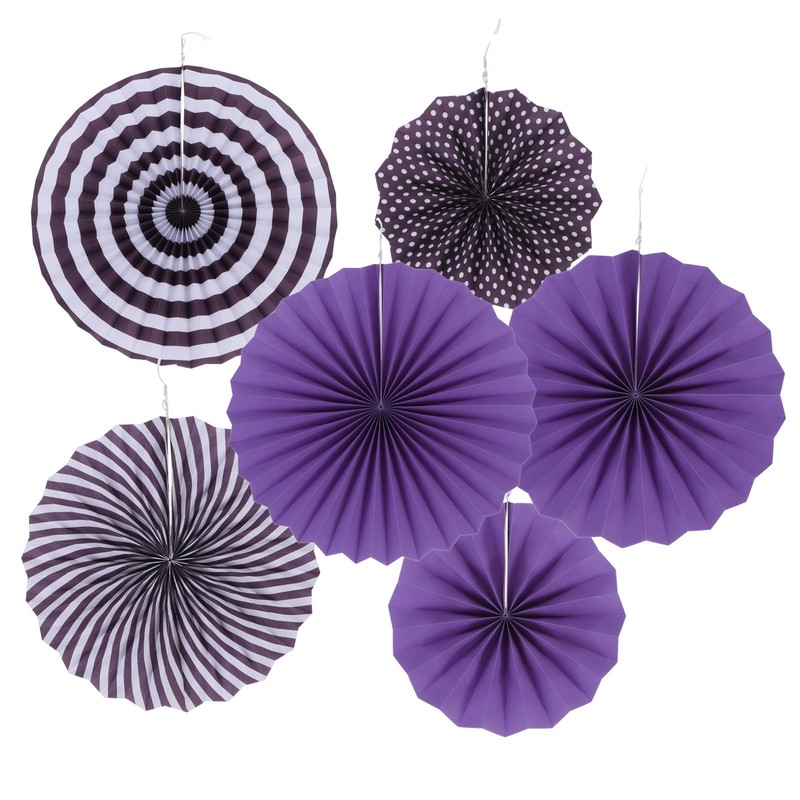 1 Set/6Pcs Paper Fans Hanging Decoration Round 8″/12″/16″, Purple