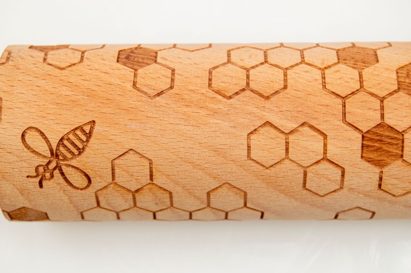 The BakeShop by Masterclass Bee Embossed Yellow Wood Handled Rolling Pin gallery
