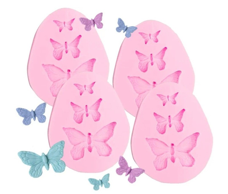 4pcs Silicone Butterfly Mold for Butterfly Fondant Candy Molds Cake Baking White