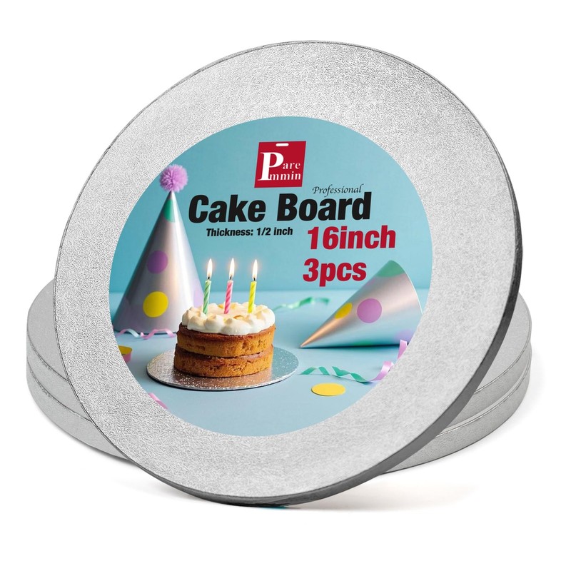 3 PCS Silver Round Cake Boards 16 Inch Sturdy 1/2 Inch Thick Cake Drums