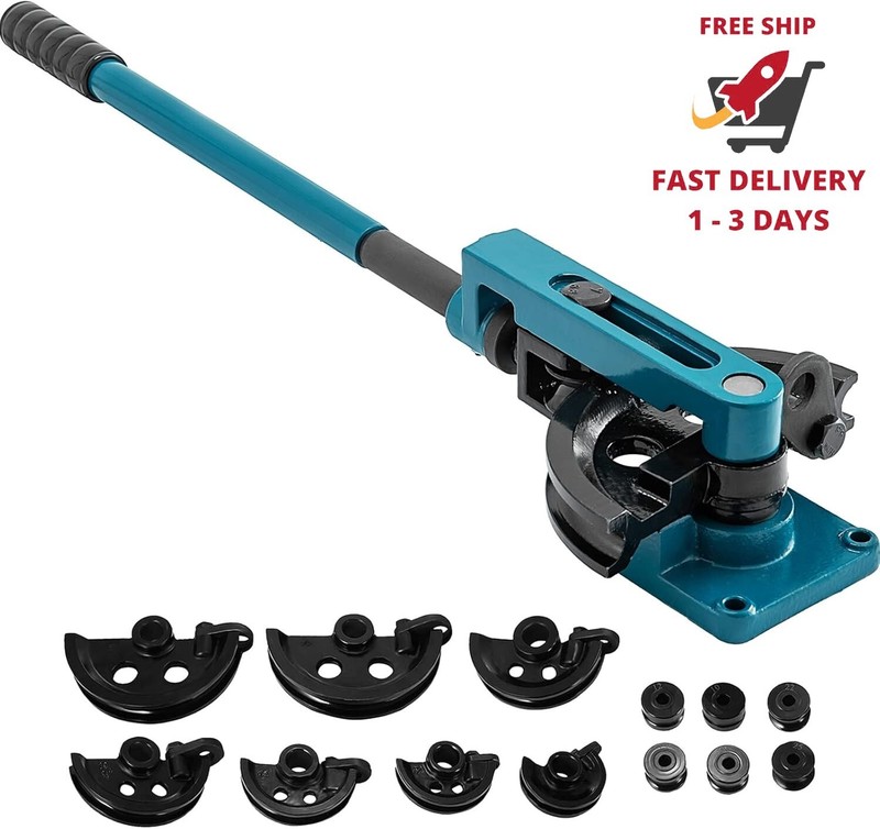 Dobladora de tubos manual de 3/8″ a 1″, con 7 matrices, para trabajos pesados ​​
