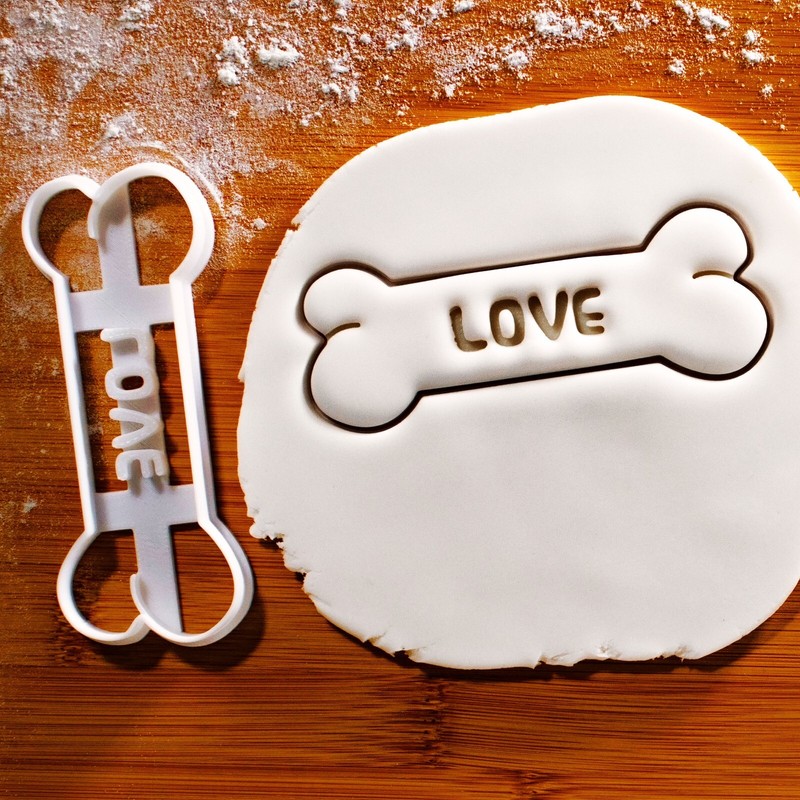 LOVE Dog Bone Cookie Cutter – pet treats paw pooch bakery pup animal rescue