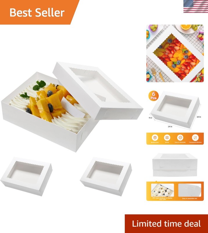 Elegant 1/4 Sheet Cake Boxes – 6-Pack with Window for Stylish Treat Presentation