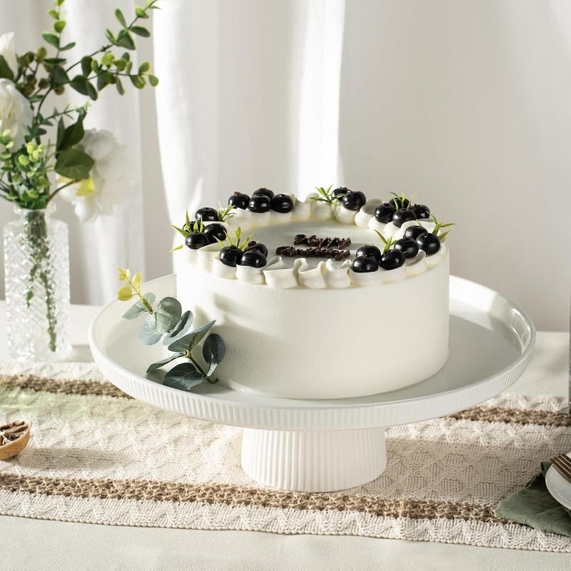 13in Ceramic Cake Stand with Pedestal White Dessert Cupcake Display Plate gallery