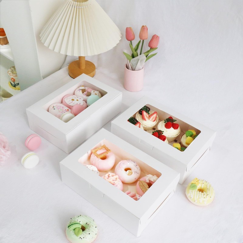 30 PCS Cupcake Boxes Clear Window Bakery Storage Containers 9.4x6.3x3 Inch gallery