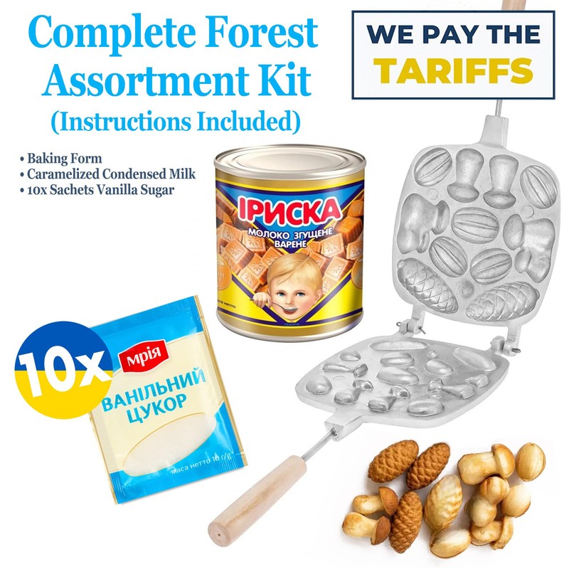Ukrainian Oreshki Forest Kit • 11 Cookie Mold + Caramelized Milk + Vanilla Sugar