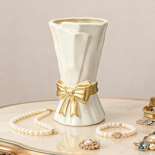 Ceramic Bow Vase White Flower Vase for Home Decor White Ceramic Vases for Boho gallery