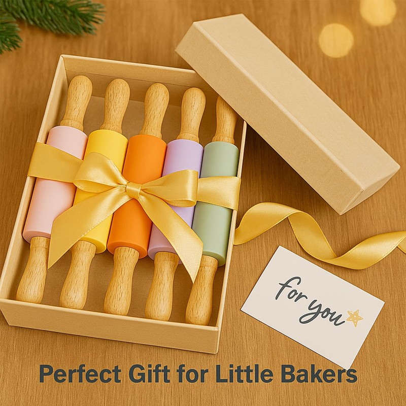 10 PCS 9 Inch Small Silicone Rolling Pins Kids Wooden Handle Baking Dough gallery
