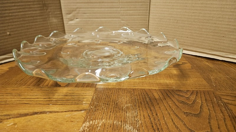 Vintage Cake Platter Clear Glass Footed 13″ Diameter Teardrop