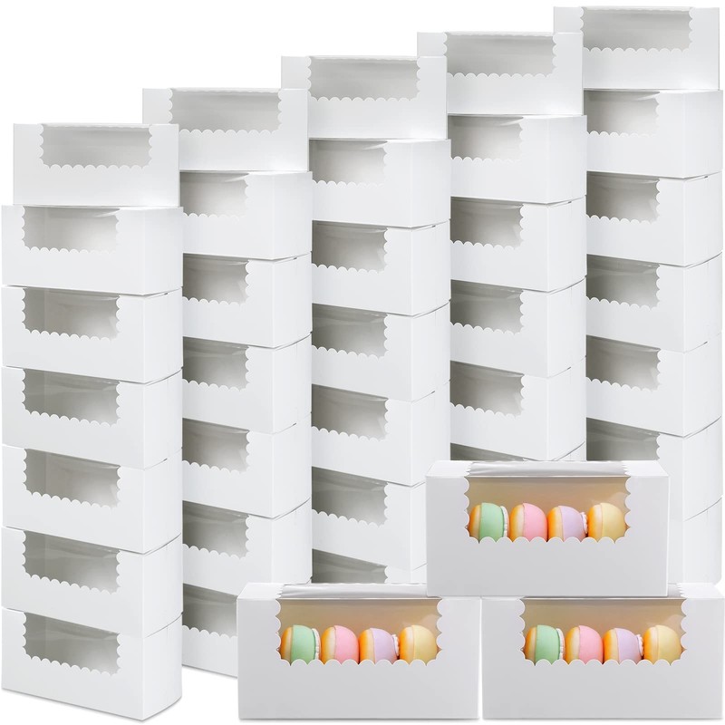 60 PCS White 8x4x4 Inch Bakery Boxes Window Pastry Cake Donut Muffin Carrier