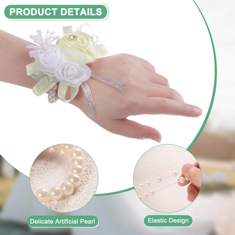 3-Pack Pearl Corsage Wristlet Bracelet for DIY Corsage Supplies [Cream White] gallery