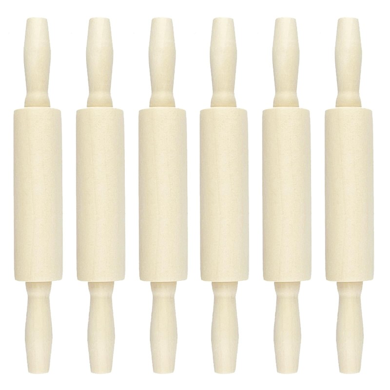6 PCS 7.9 Inch Wood Small Kids Rolling Pin Home Kitchen Dough Roller Baking