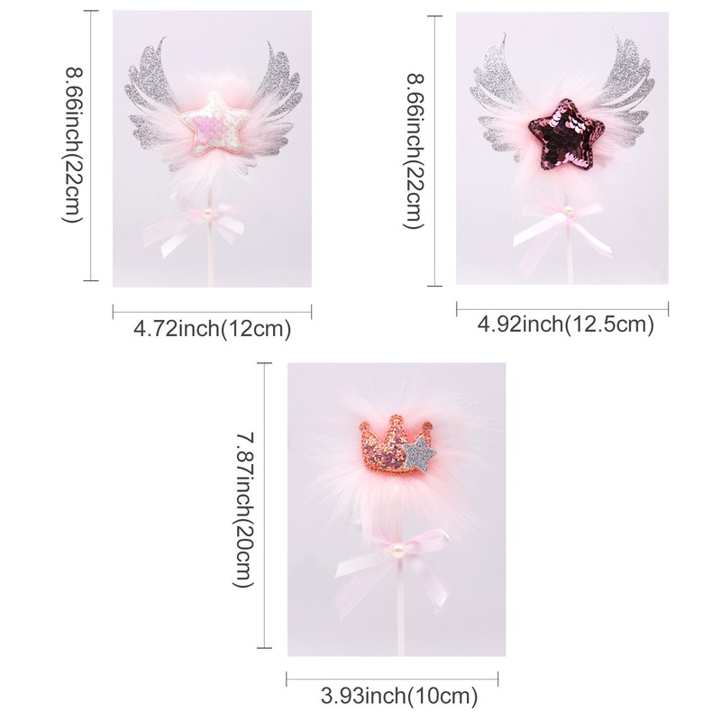 Fluffy Pink Princess Crown Sparkle Heart Wings Cake Topper Party Decorations gallery