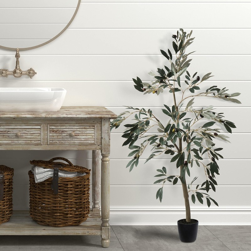 Vickerman Everyday Faux Olive Tree 4 Foot Tall Green Silk Potted Artificial gallery