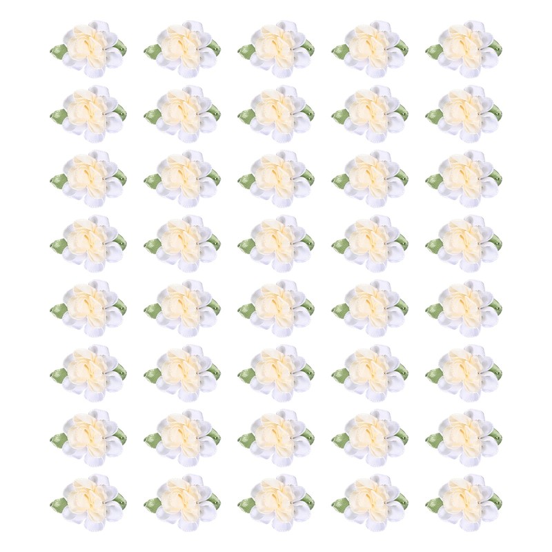 40Pcs 1″ Ribbon Flowers Bows Mini Satin Roses Flowers Beige/White