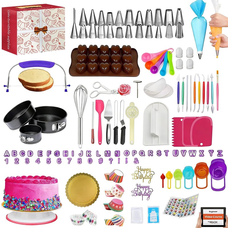 720PCS Cake Decorating Kit with Baking Supplies Cake Turntable for Decoratin…