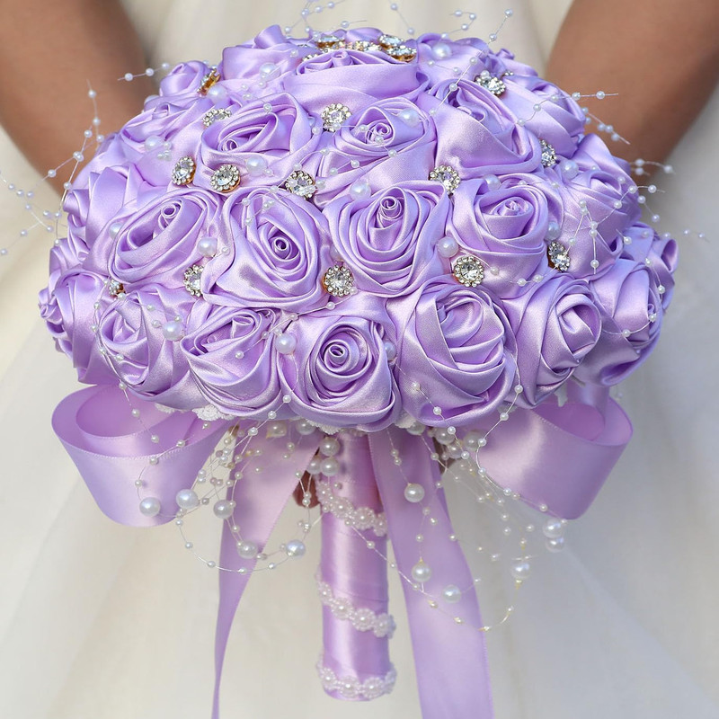 Mhojpik Bridal Wedding Bouquet Round Bling Brooch Bouquet Throw Toss Artificial