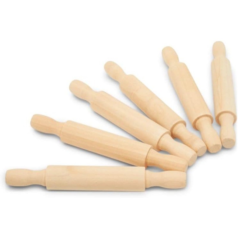 Wooden Mini Rolling Pin, 5 Inches Long, Pack of 6, Great for in The Kitchen and