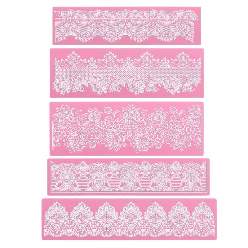 Lace Molds For Cake Decorating 5pcs Silicone Fondant Lace Mats Pink Flower Patte