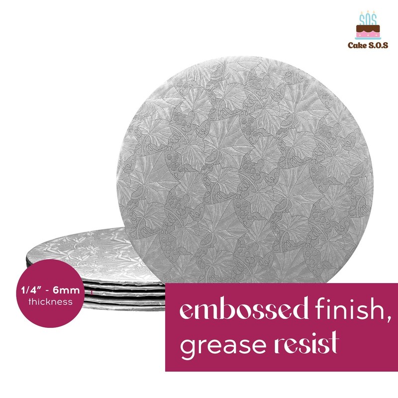 10 inch Silver Round Thin Sturdy Cake Board Drums for Displaying Cakes 1/4 in... gallery