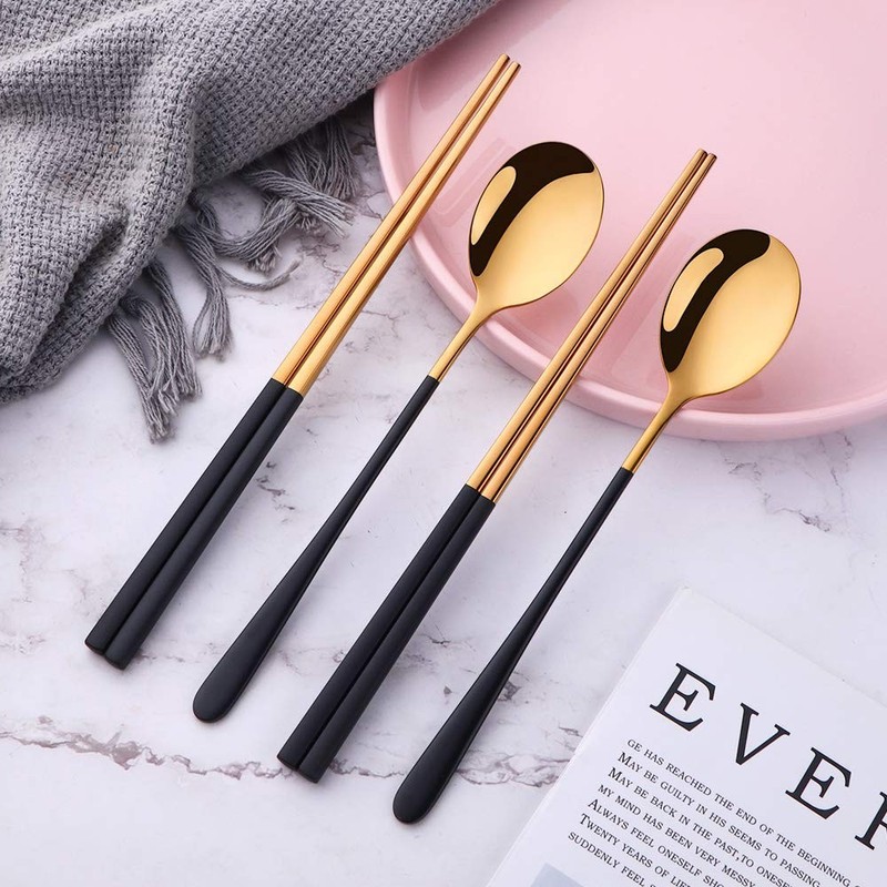 TEAHA Reusable Korean Chopstick and Spoon Set,4 Sets Long Handle Stainless St... gallery