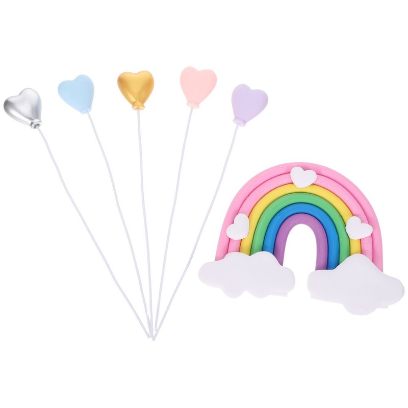 6Pcs Rainbow Heart Cake Picks Soft Clay Reusable Toppers for Wedding Birthday gallery