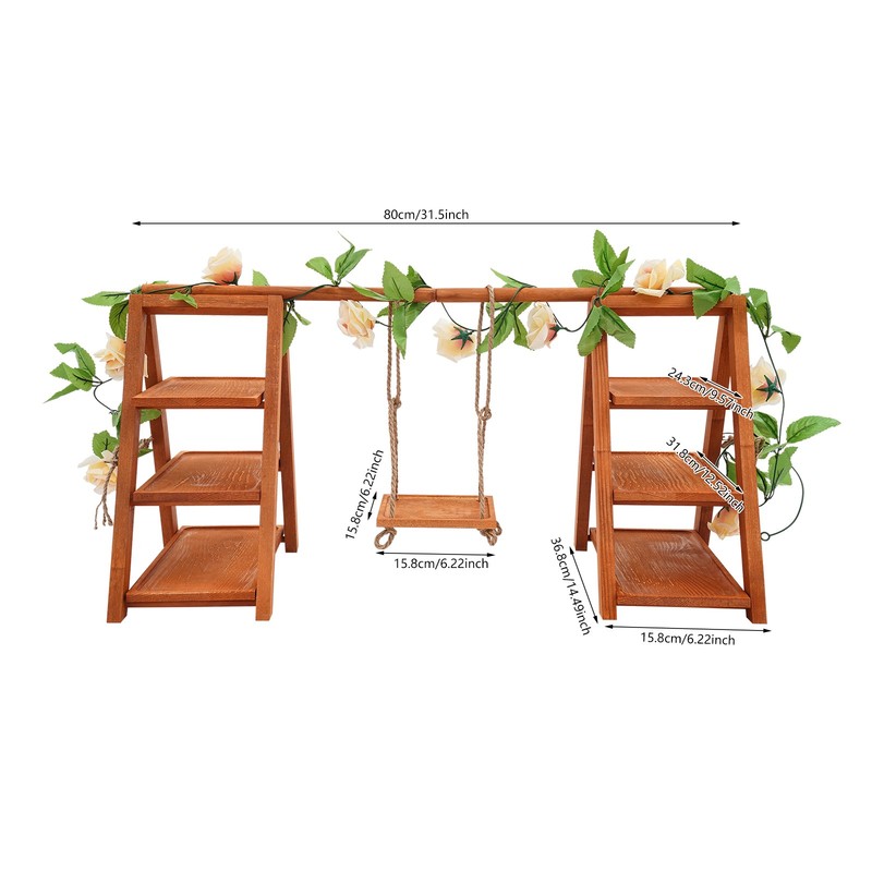 3-Tier Wooden Cupcake Stand, Dessert Display Stand with Swing and Flower Decorat gallery