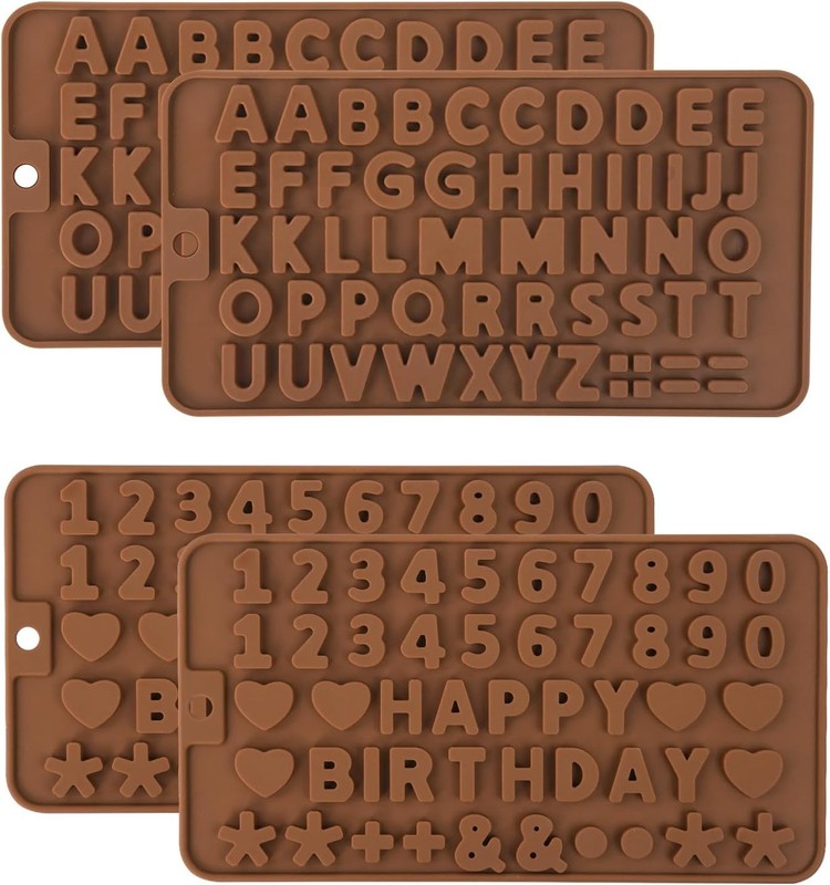 4 PCS Silicone Chocolate Molds, Silicone Letter Molds and Number Chocolate Mold