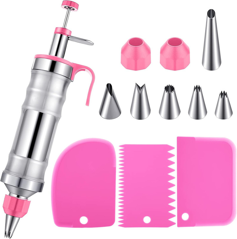 Cake Decorating Syringe Set, Stainless Steels Dessert Frosting Piping Kit with 6 gallery
