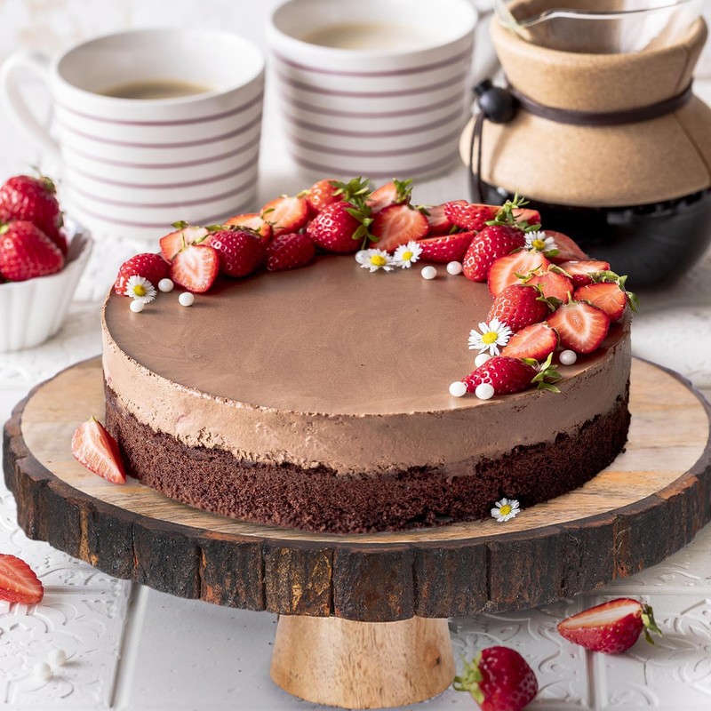 Mango Wood Cake Stand – Rustic Round Wooden Dessert Display with Pedestal Bas... gallery