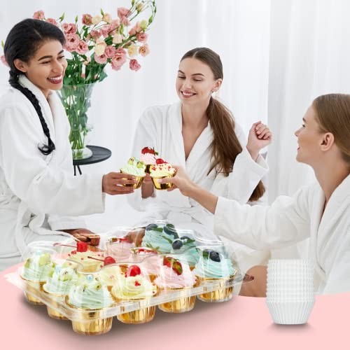 (12 Pack x 20 Sets) Stackable Cupcake Carrier with 240 Pack Liners, Plastic gallery